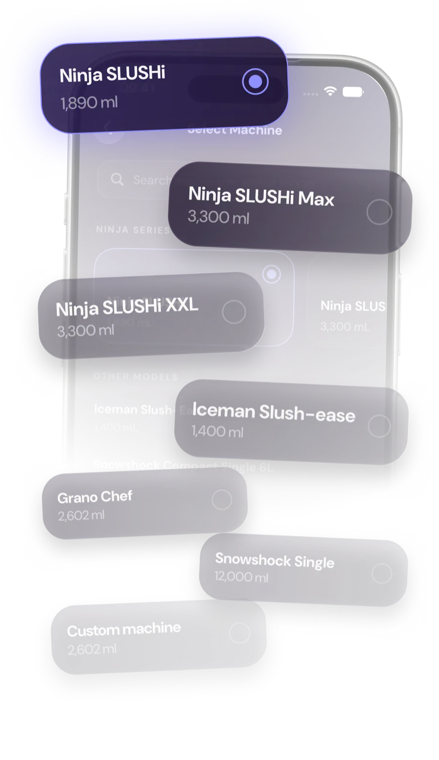Selecting a Ninja SLUSHi machine in the Slushable app to tune every batch to the machine