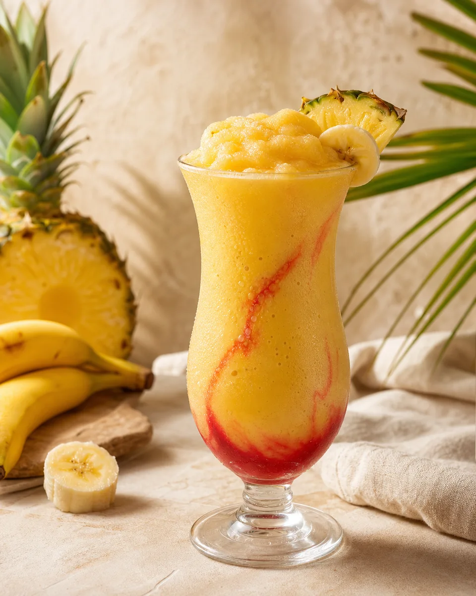 Banana Mama Slush with a golden tropical banana and pineapple color
