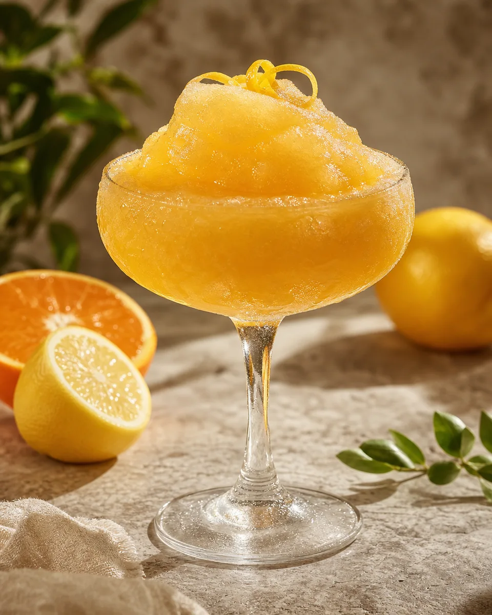 Bee’s Knees citrus slush in a chilled glass with a golden lemon-orange hue