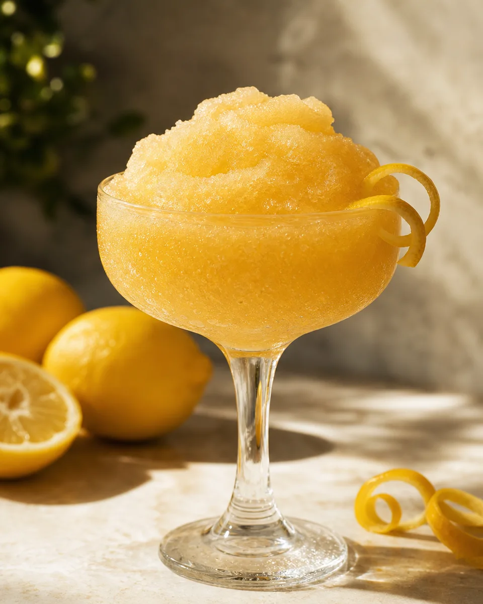 Between the Sheets Slush served as a pale golden icy cocktail