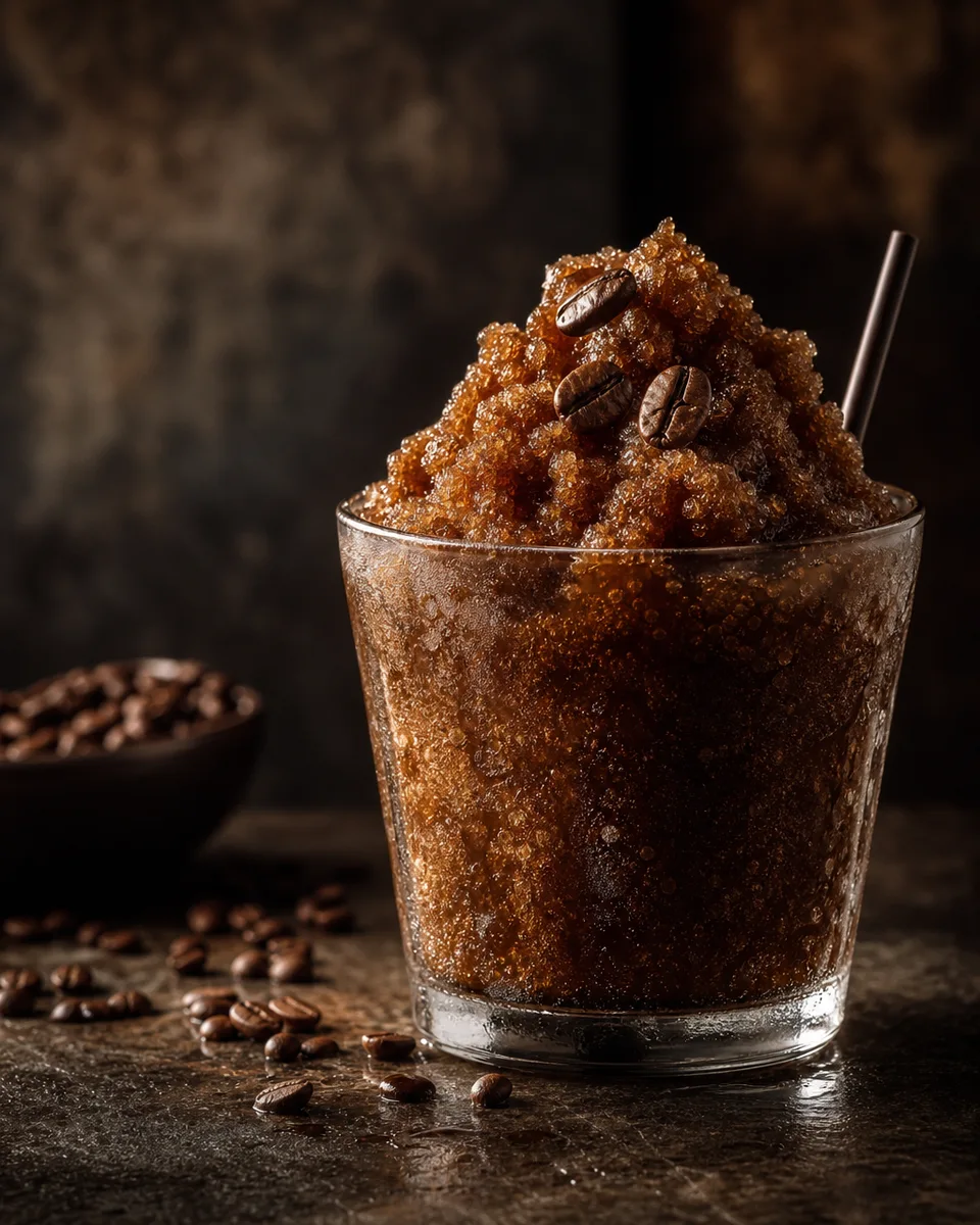 Black Russian Slush with a dark coffee-brown icy texture in a short glass