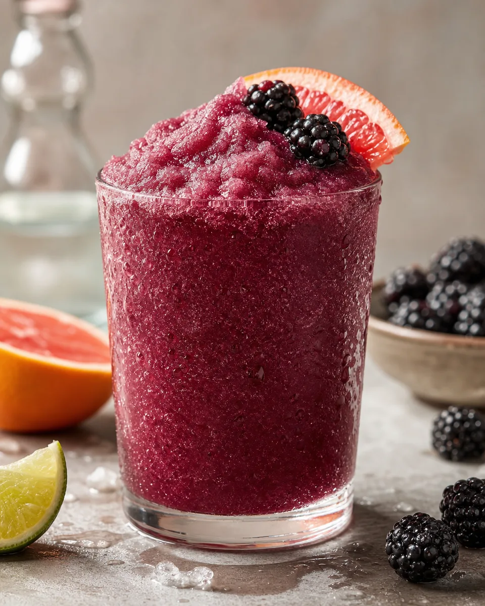 Blackberry Paloma Slush with a deep berry-purple color in a chilled glass