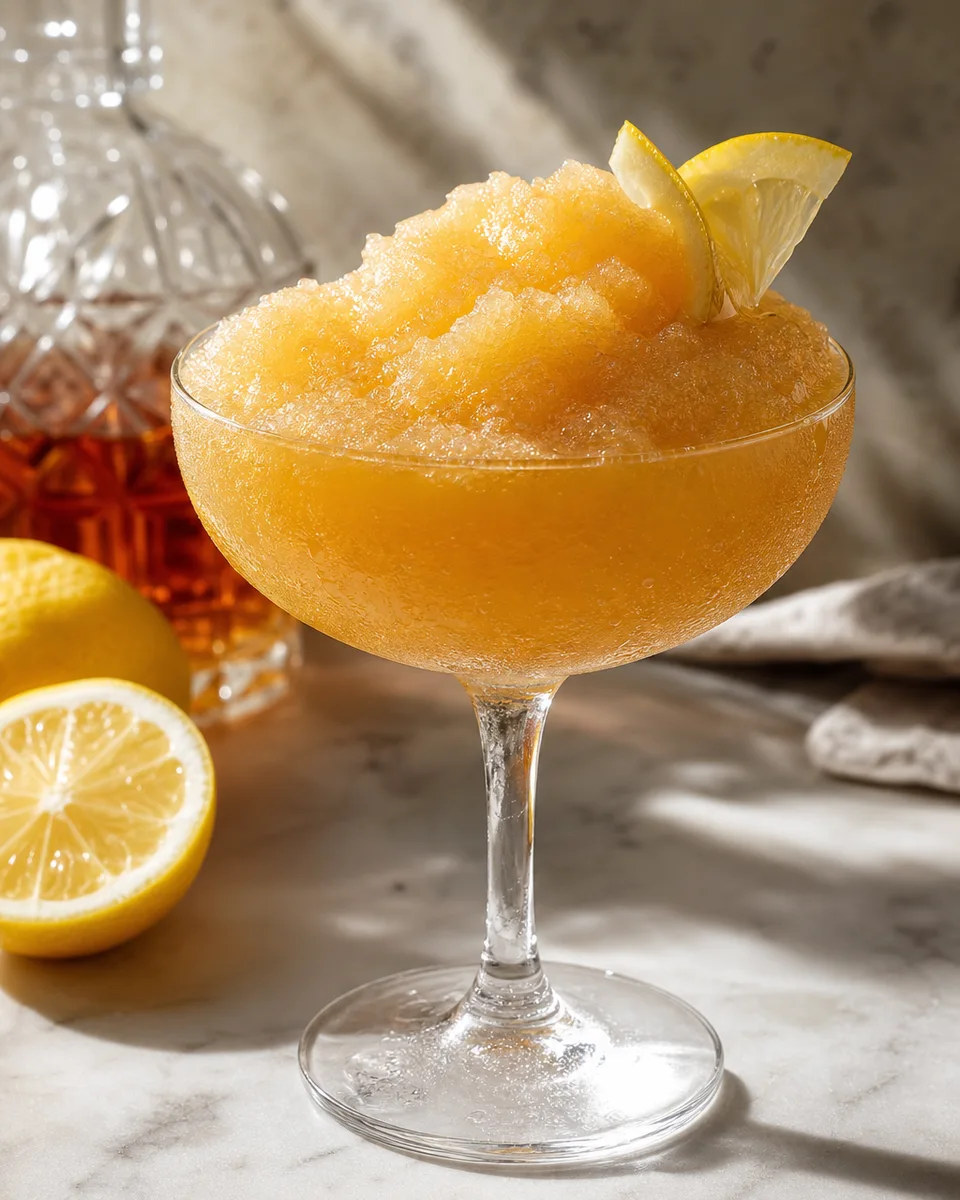 Brandy Crusta Slush with a golden citrus-brandy color in a chilled glass
