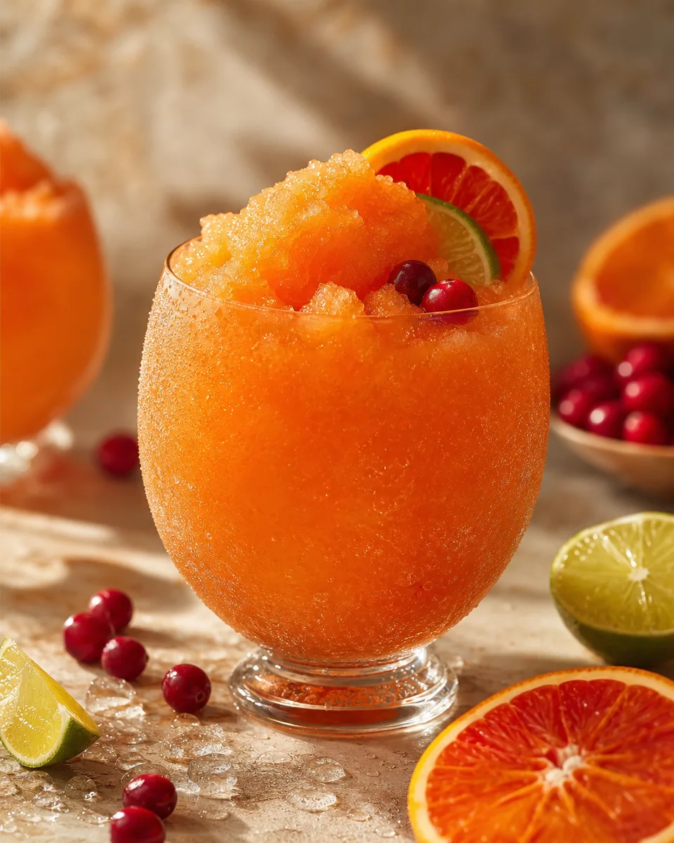 Cranberry orange apple punch slush served icy in a glass