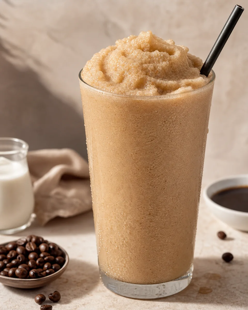 Creamy tan Dalgona Coffee Milk Slush served icy in a glass