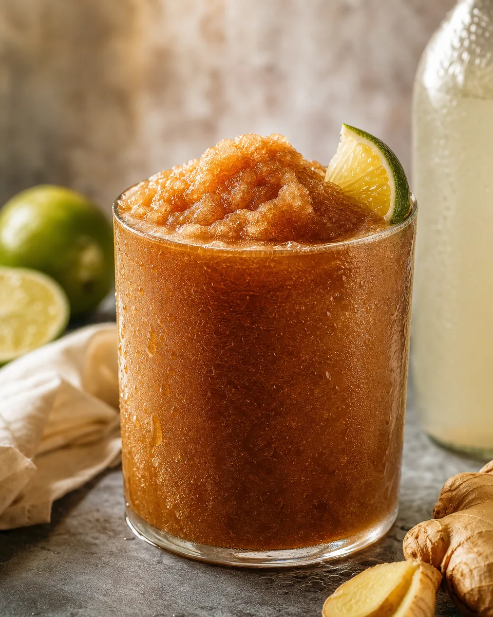 Dark ’N’ Stormy Slush with dark rum and ginger beer in an icy glass