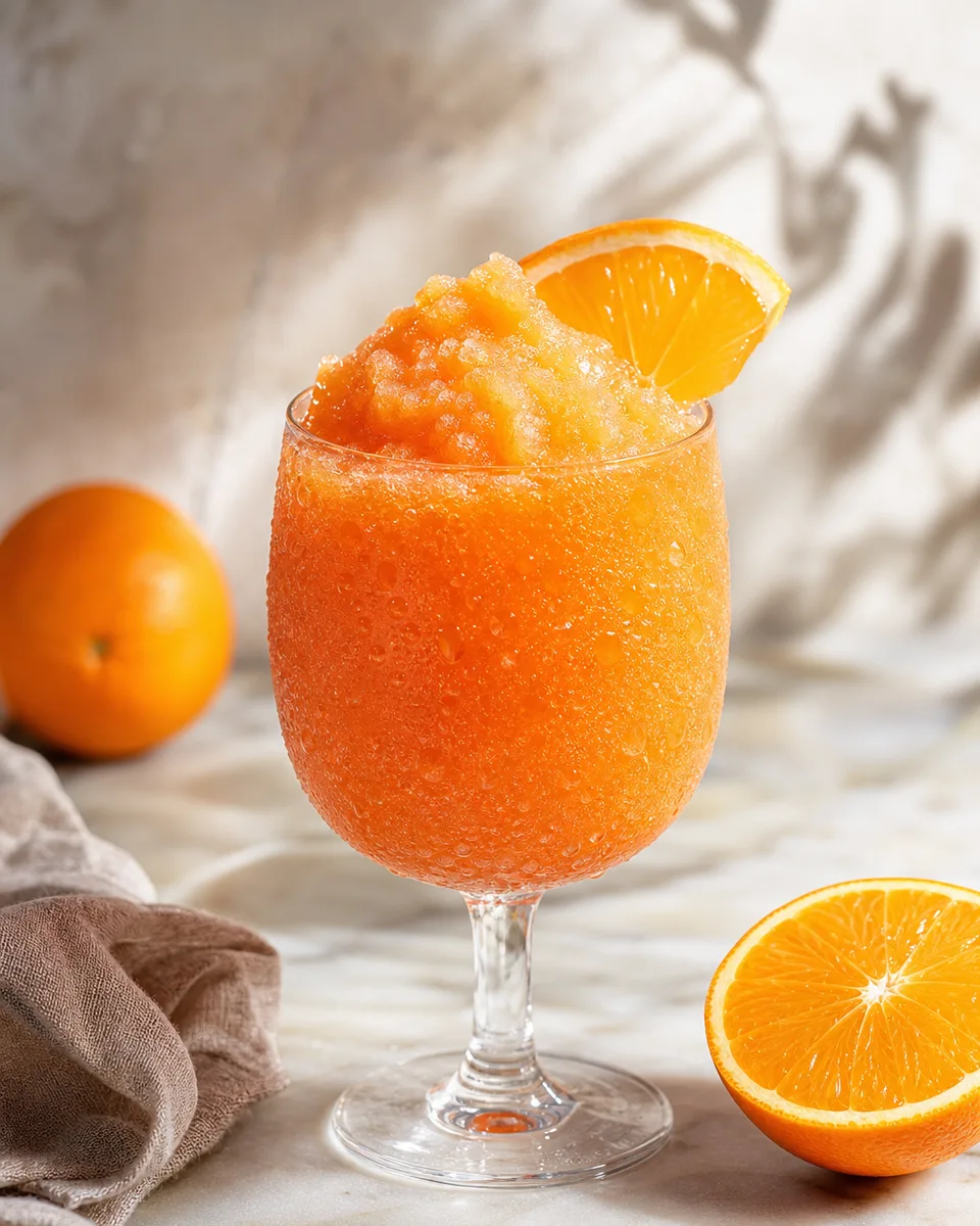 Garibaldi Slush with Campari and orange juice in an icy orange pour