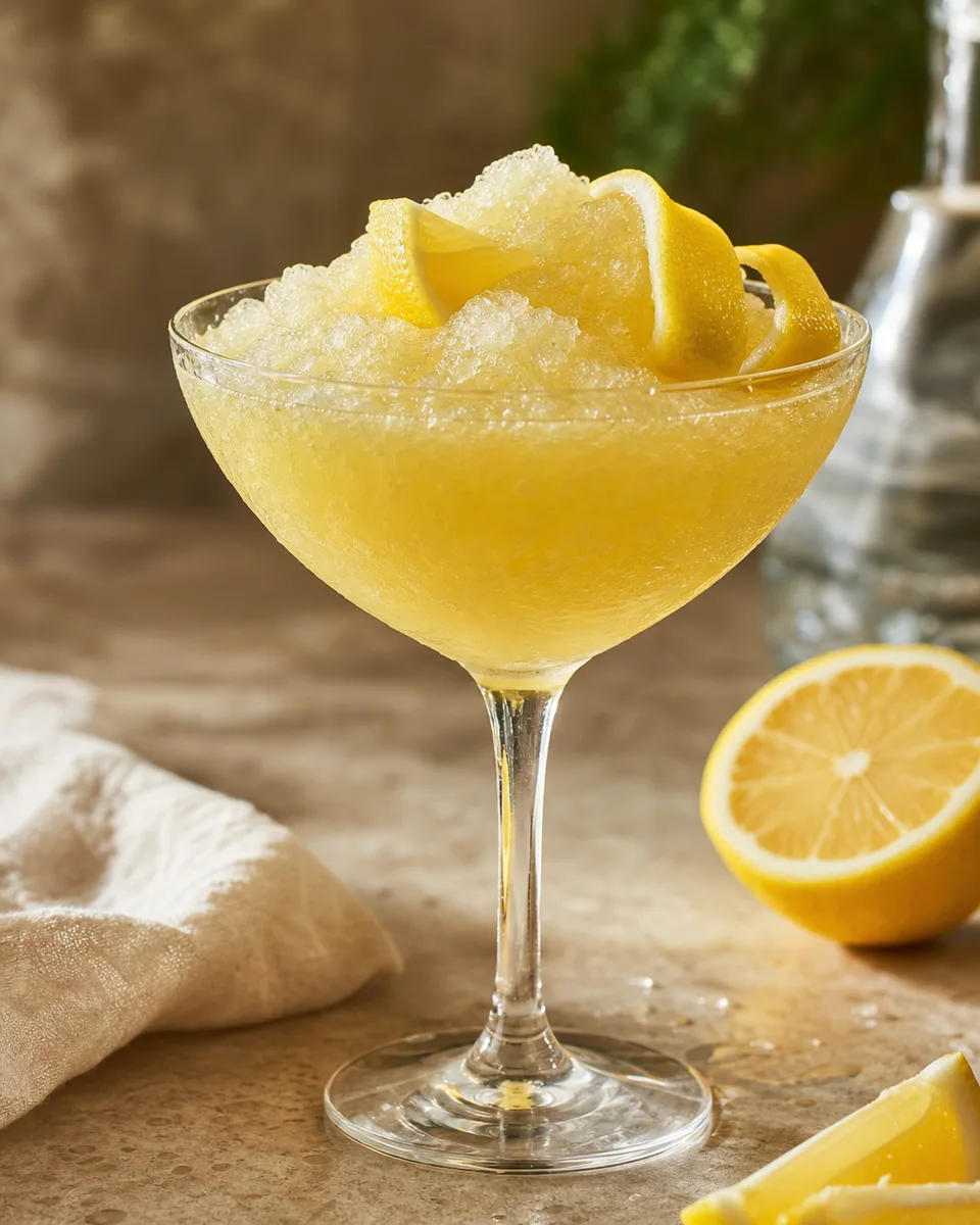 Gin Fizz Slush with pale lemon color in a chilled glass