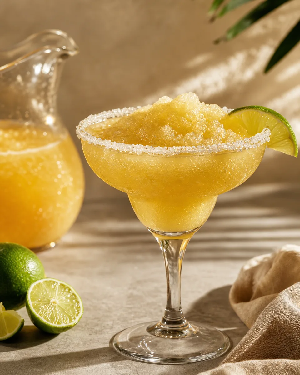 Grand Margarita Slush with a pale golden citrus color in a chilled glass