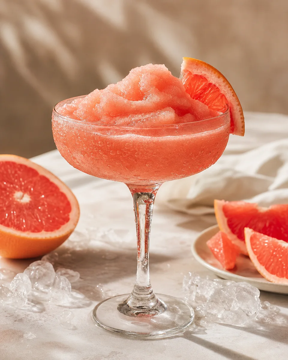 Greyhound Slush with pink grapefruit vodka mixture in a chilled glass