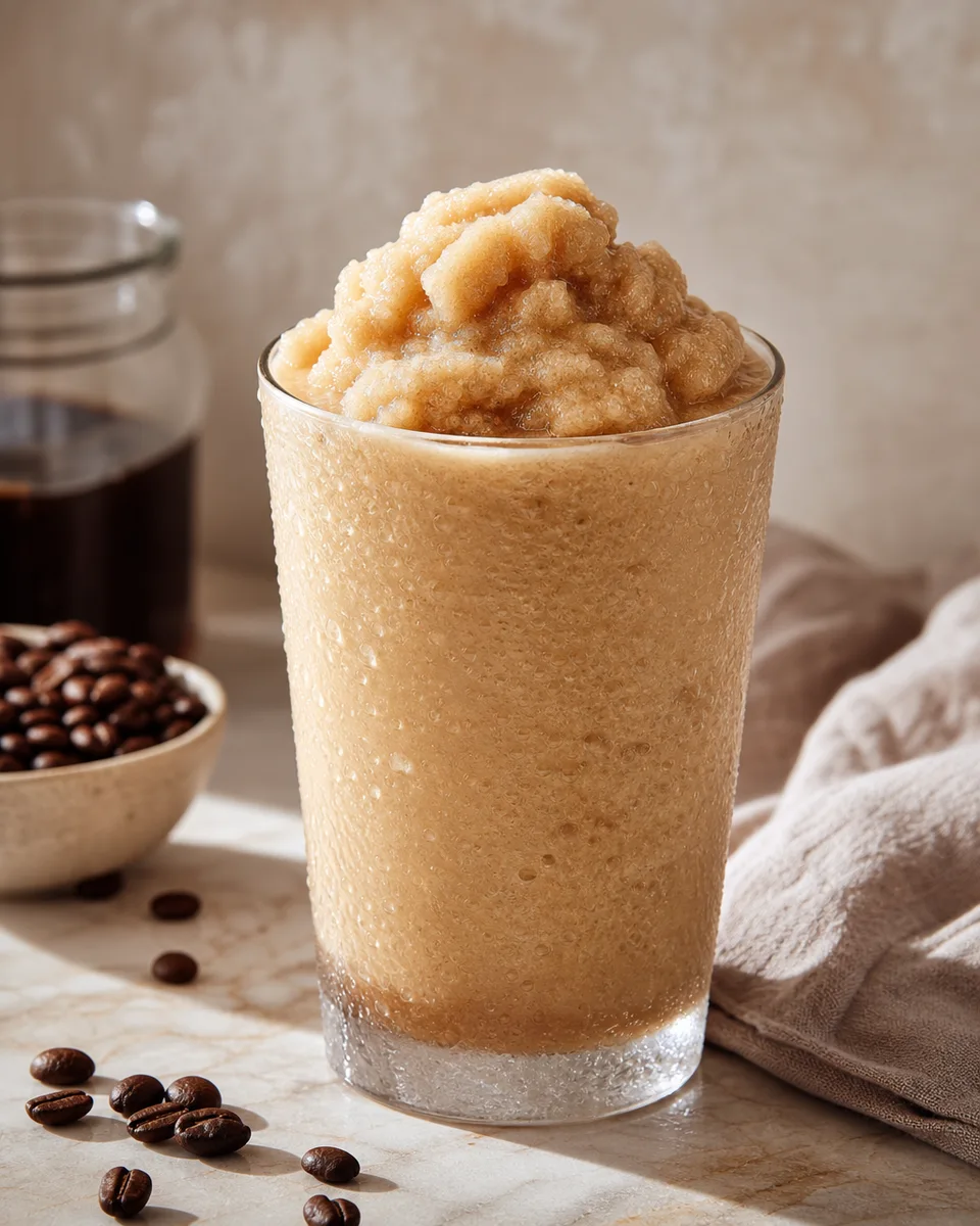 Creamy iced latte slush in a chilled glass