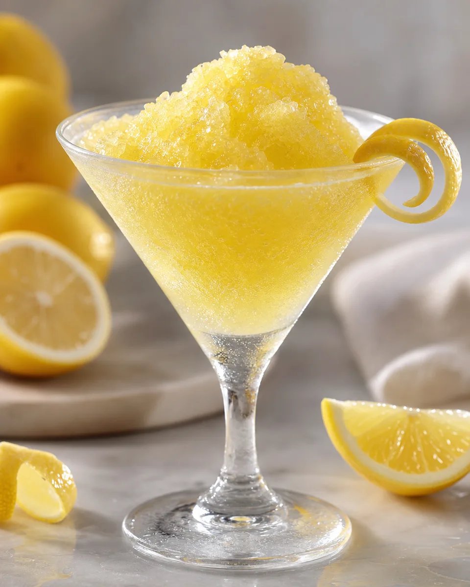 Lemon Drop Martini Slush in a chilled cocktail glass