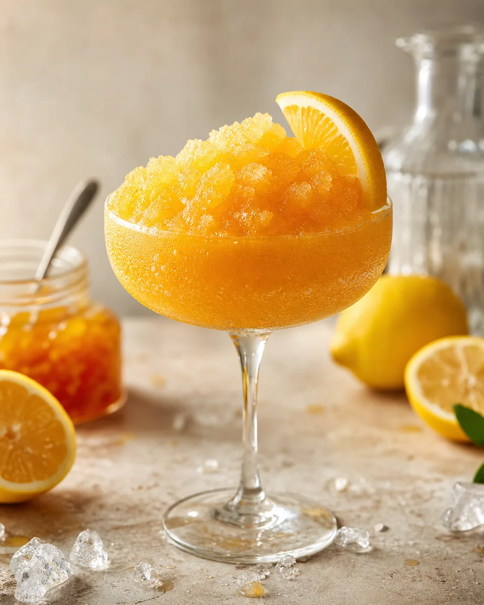 Lemon Marmalade Mocktail Slush served icy in a glass