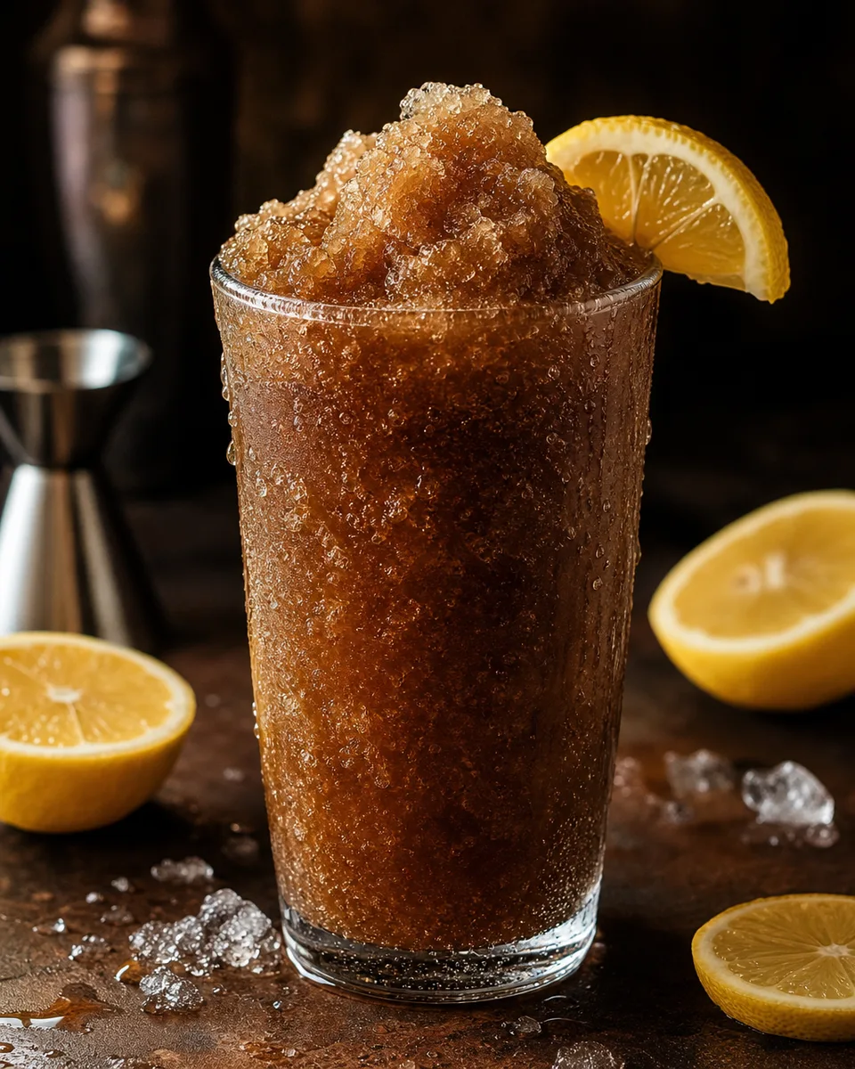 Long Island Iced Tea Slush with cola color in a chilled glass