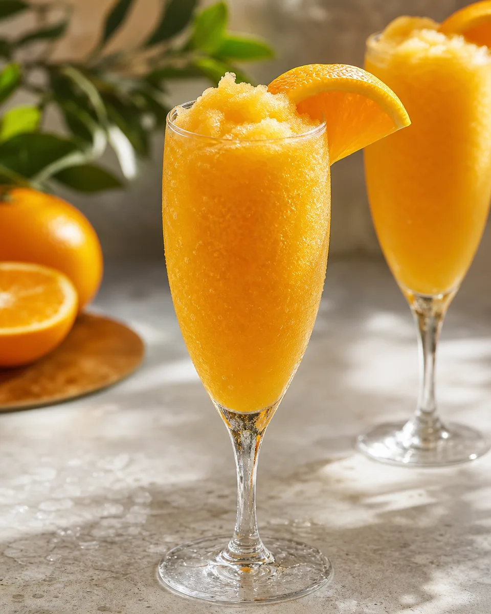 Mimosa Slush with orange juice and Prosecco in a chilled glass
