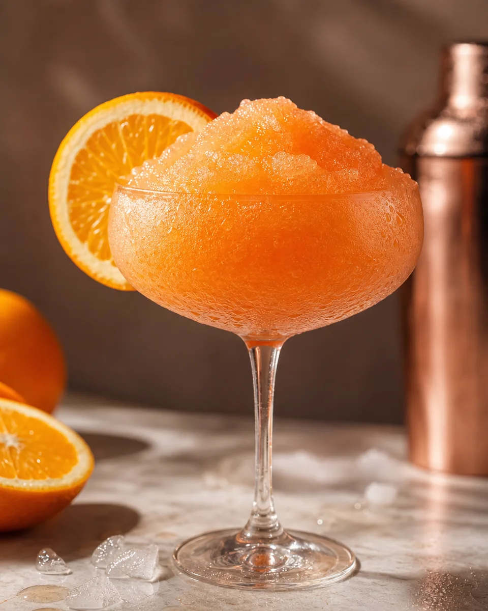 Monkey Gland Slush with orange juice, gin, grenadine, and absinthe in an icy orange pour.