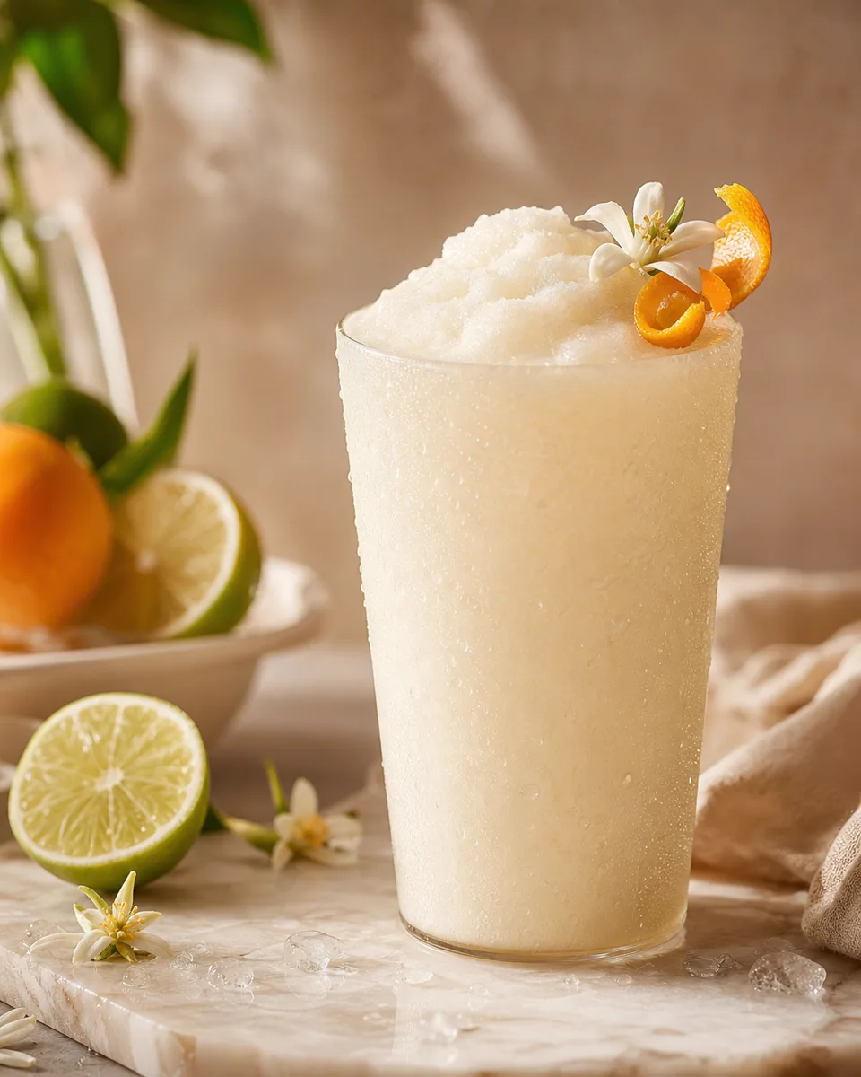 Creamy pale Ramos Gin Fizz Slush in a glass