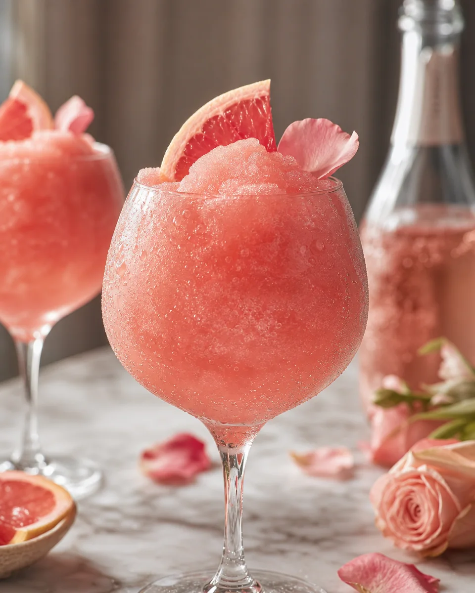 Sarti Rosa Prosecco Spritz Slush in a glass with a rosy aperitivo color