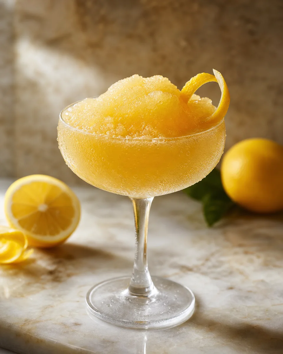 Sidecar Slush with a golden citrus color in a chilled glass