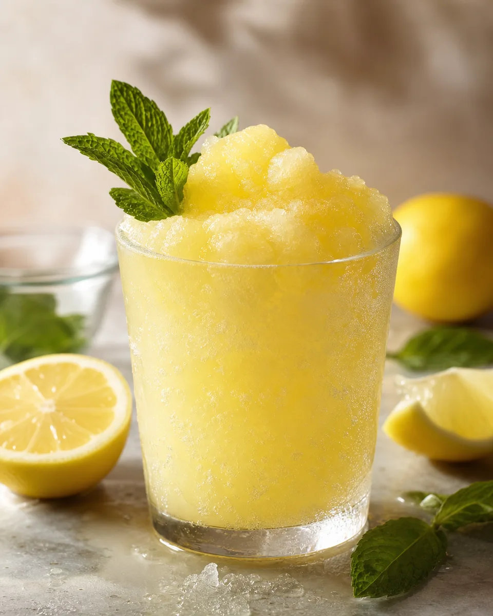 South Side gin lemon drink with mint in an icy pourable texture