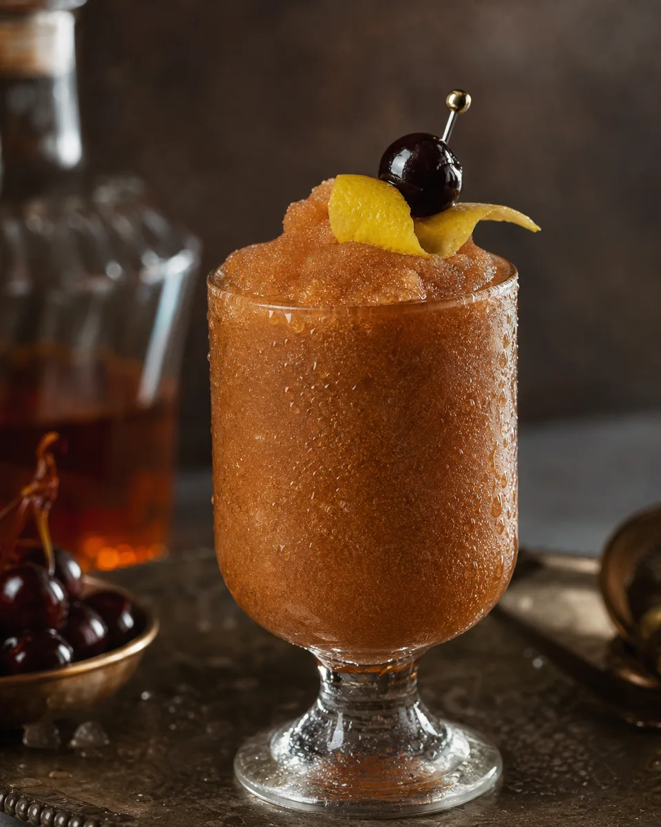 Amber Vieux Carré Slush served in a chilled cocktail glass.